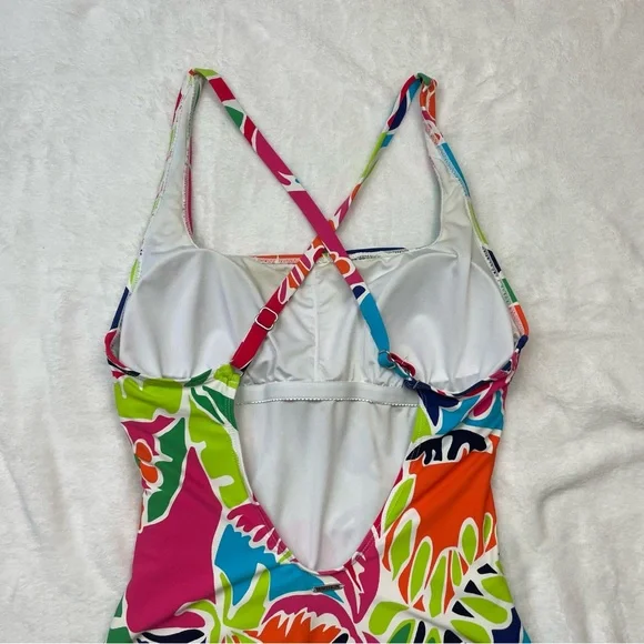 NAUTICA Tropical Open Back Criss Cross Vibrant One Piece Bathing Suit - Picture 12 of 16